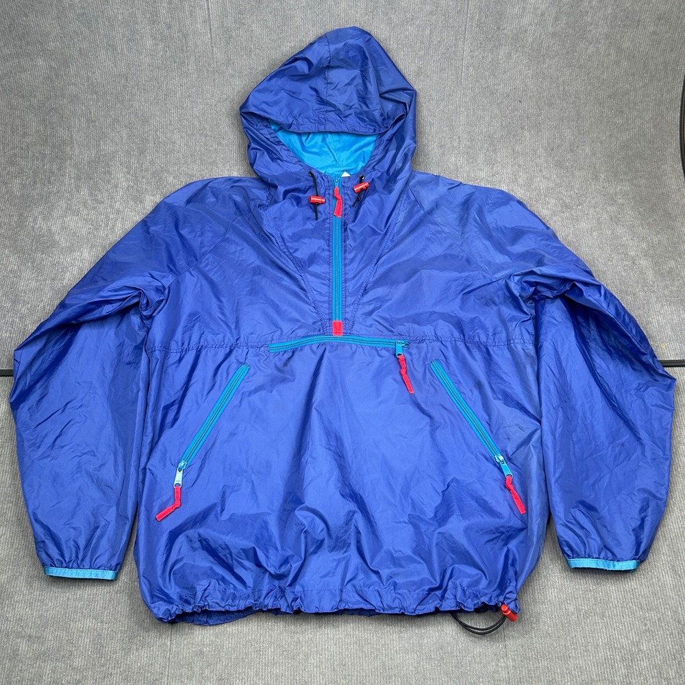 Sierra Designs Vintage Anorak Windbreaker Blue Pullover Hooded Jacket Large